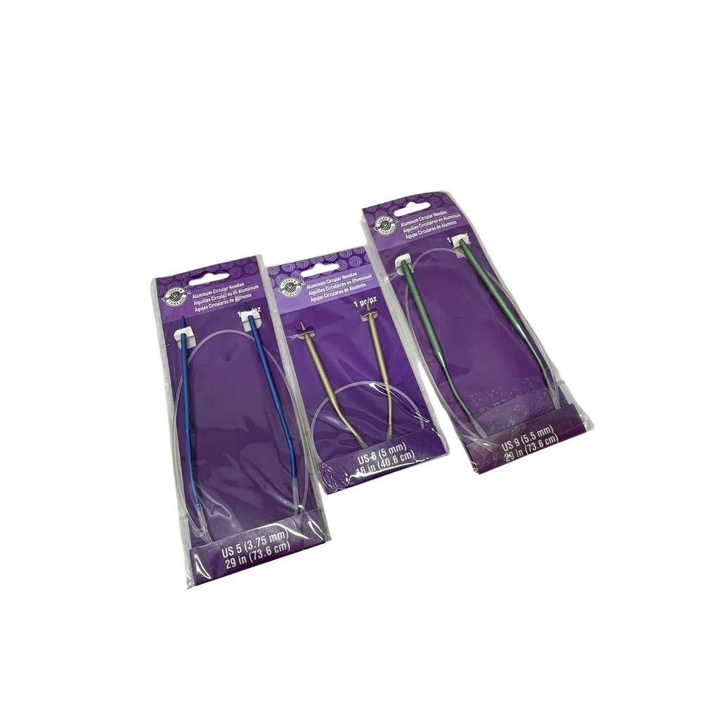 Loops & Threads Aluminum Circular Knitting Needles Set US 5 8 9 Blue Gold Green